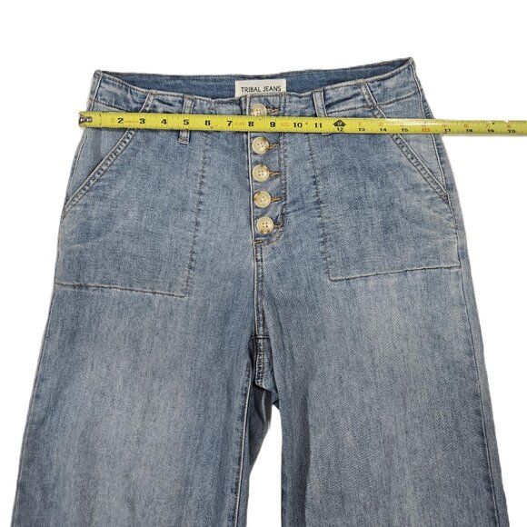 Tribal Caroline Cropped Wide Leg Jeans Size 8 Light Wash Button Front - Picture 7 of 9
